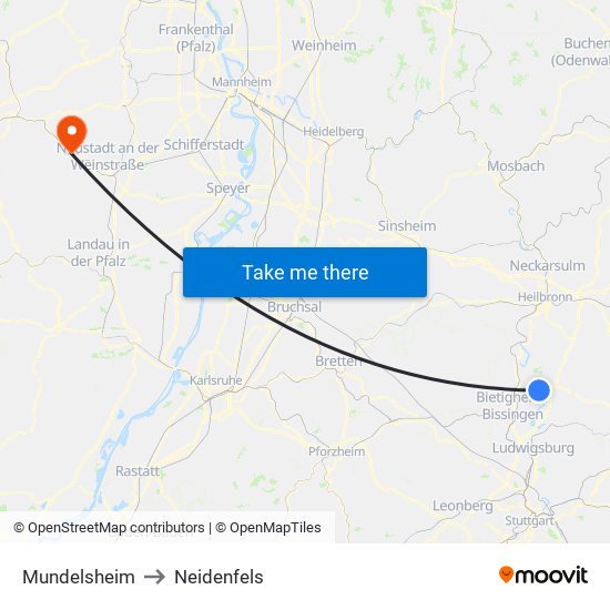 Mundelsheim to Neidenfels map