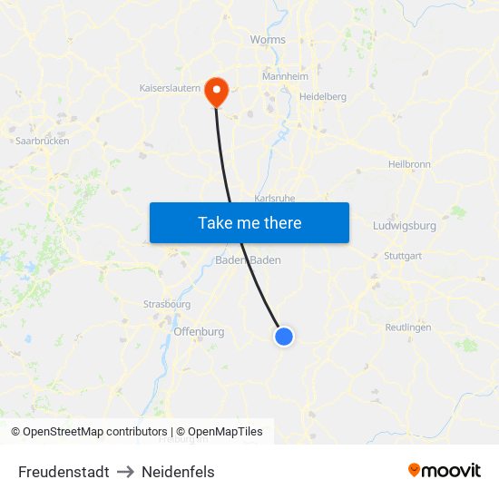 Freudenstadt to Neidenfels map