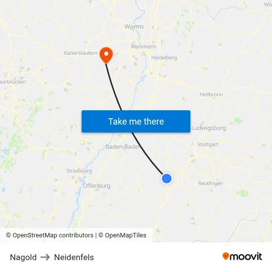 Nagold to Neidenfels map