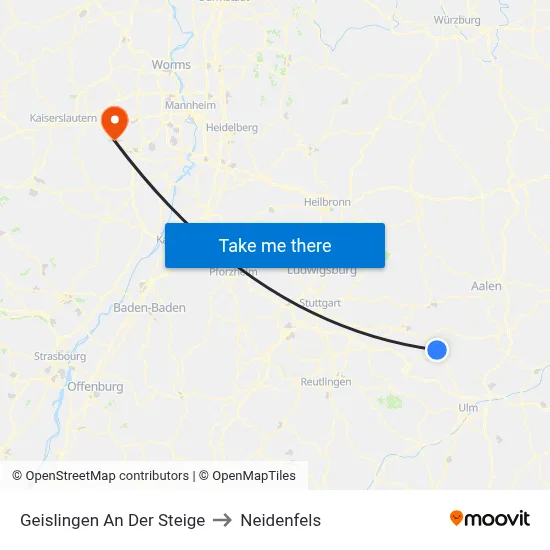 Geislingen An Der Steige to Neidenfels map