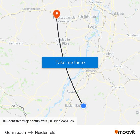 Gernsbach to Neidenfels map