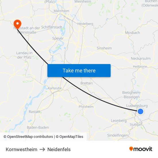 Kornwestheim to Neidenfels map