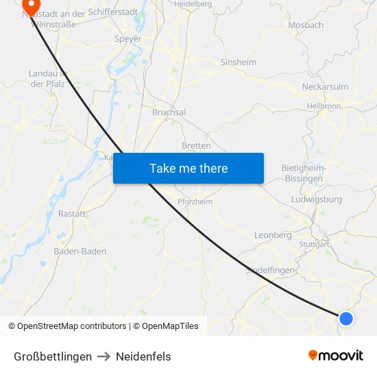 Großbettlingen to Neidenfels map