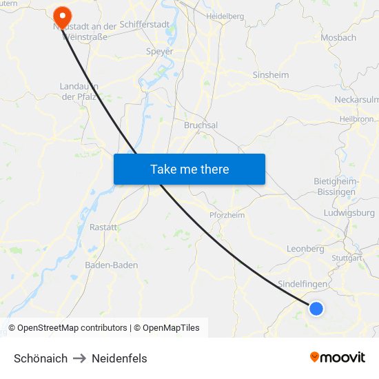 Schönaich to Neidenfels map