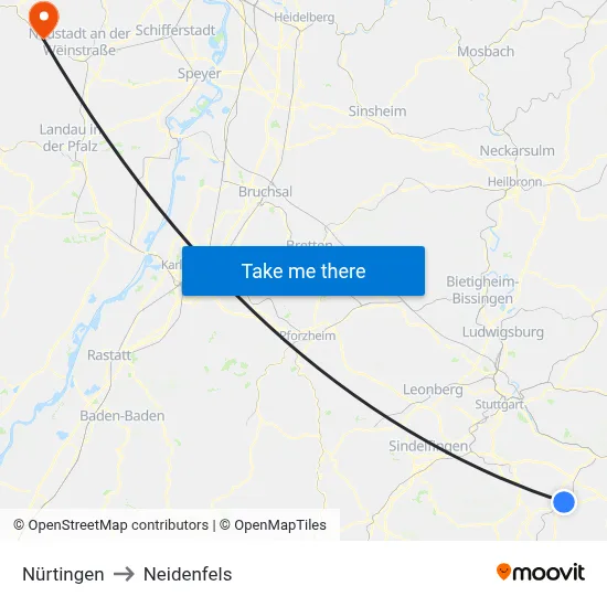 Nürtingen to Neidenfels map