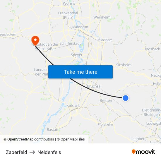 Zaberfeld to Neidenfels map