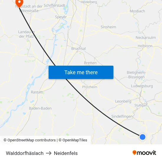 Walddorfhäslach to Neidenfels map