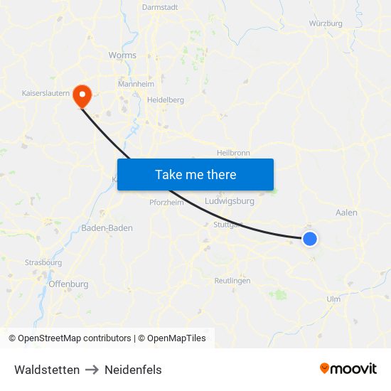 Waldstetten to Neidenfels map