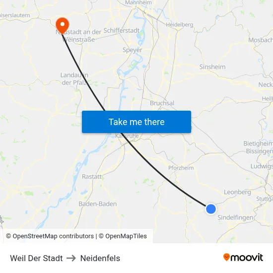 Weil Der Stadt to Neidenfels map