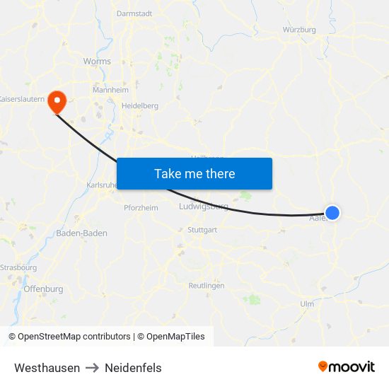 Westhausen to Neidenfels map