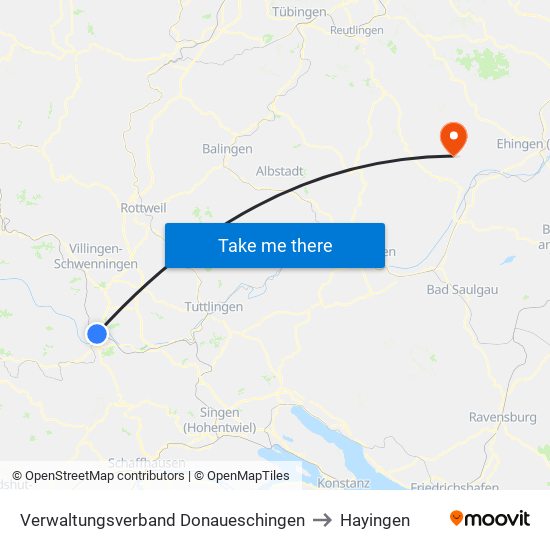 Verwaltungsverband Donaueschingen to Hayingen map