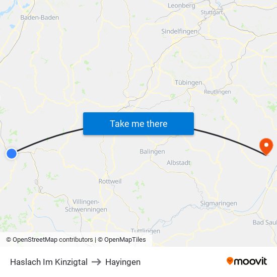 Haslach Im Kinzigtal to Hayingen map