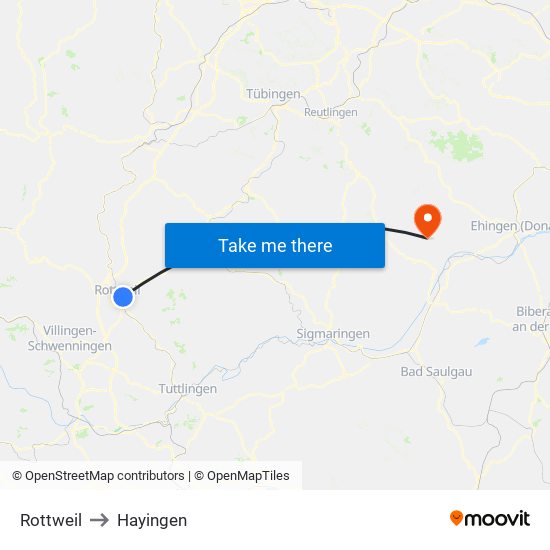 Rottweil to Hayingen map