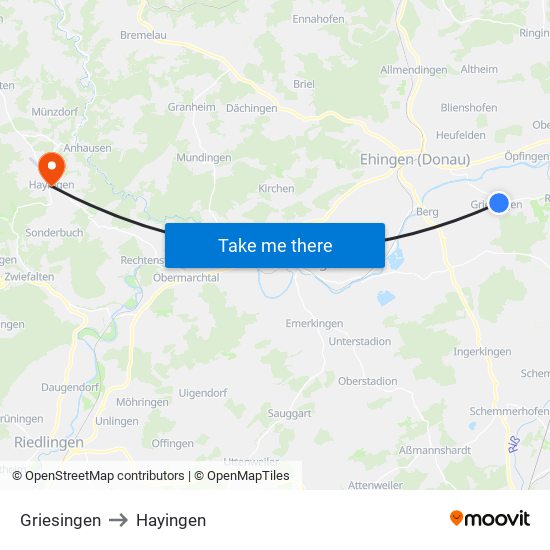 Griesingen to Hayingen map