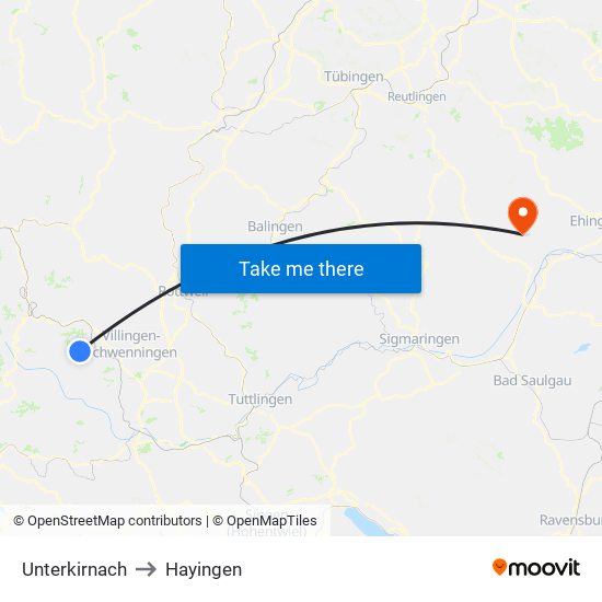 Unterkirnach to Hayingen map