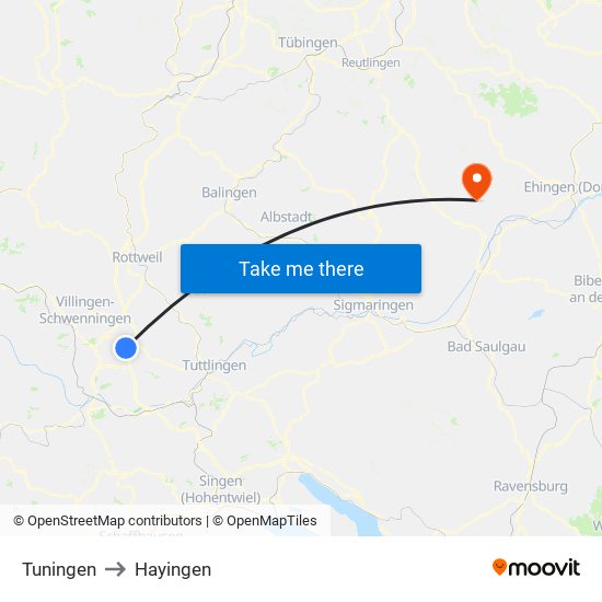 Tuningen to Hayingen map