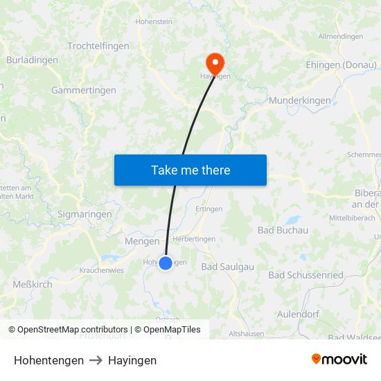 Hohentengen to Hayingen map