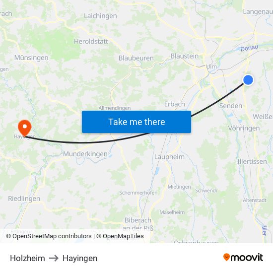 Holzheim to Hayingen map