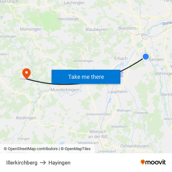Illerkirchberg to Hayingen map