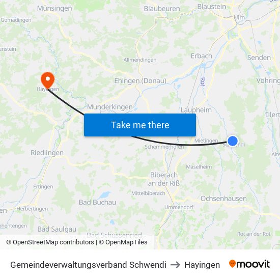 Gemeindeverwaltungsverband Schwendi to Hayingen map