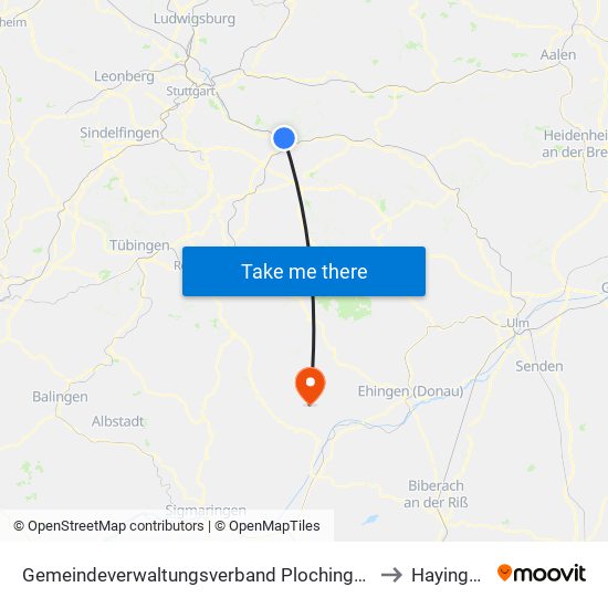 Gemeindeverwaltungsverband Plochingen to Hayingen map