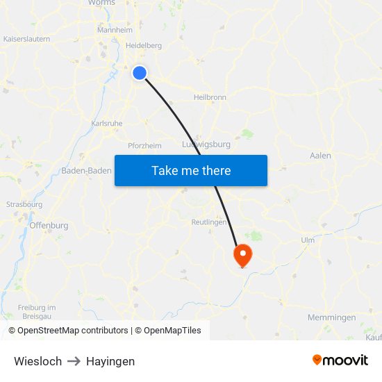 Wiesloch to Hayingen map