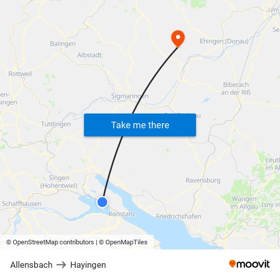 Allensbach to Hayingen map