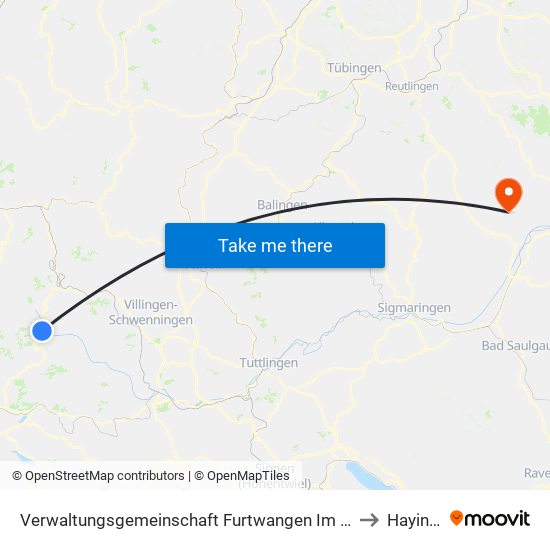 Verwaltungsgemeinschaft Furtwangen Im Schwarzwald to Hayingen map