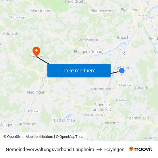 Gemeindeverwaltungsverband Laupheim to Hayingen map