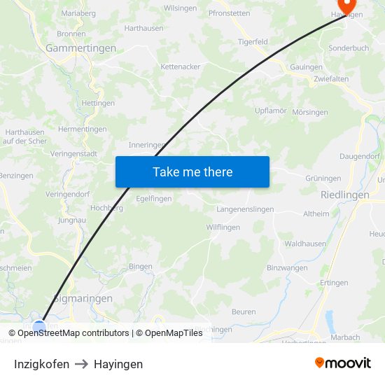 Inzigkofen to Hayingen map