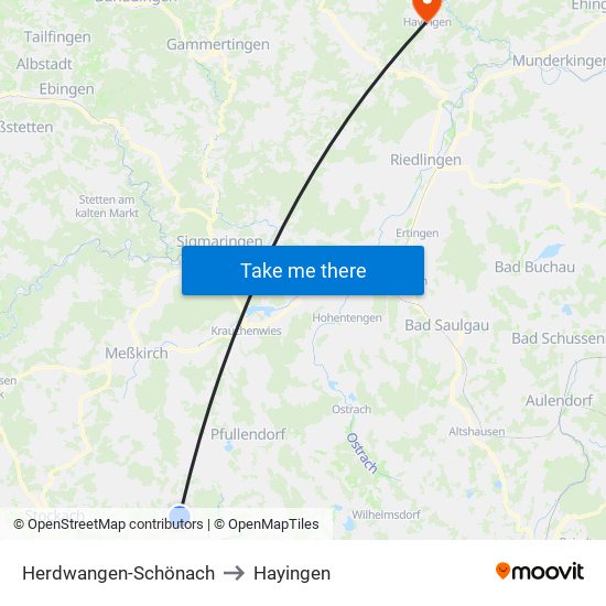 Herdwangen-Schönach to Hayingen map