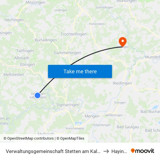 Verwaltungsgemeinschaft Stetten am Kalten Markt to Hayingen map