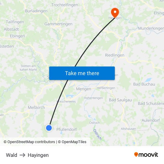 Wald to Hayingen map