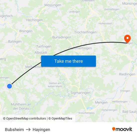 Bubsheim to Hayingen map