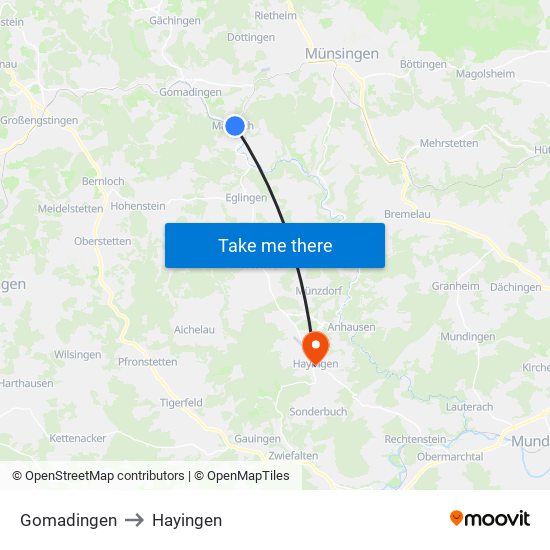 Gomadingen to Hayingen map