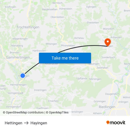 Hettingen to Hayingen map