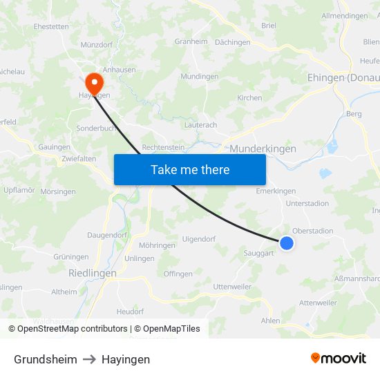 Grundsheim to Hayingen map