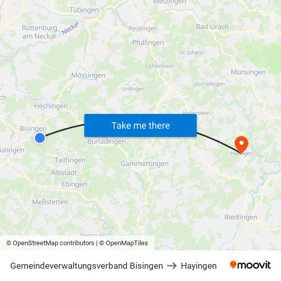 Gemeindeverwaltungsverband Bisingen to Hayingen map