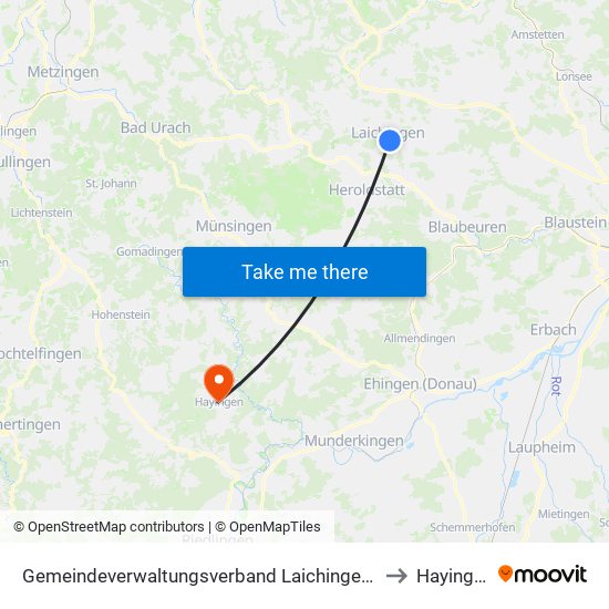 Gemeindeverwaltungsverband Laichinger Alb to Hayingen map