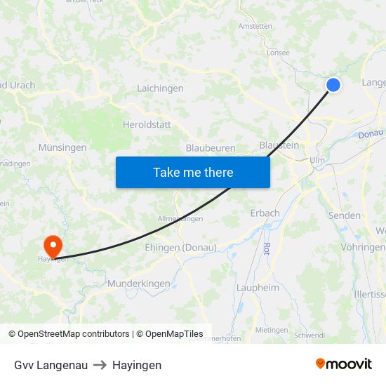 Gvv Langenau to Hayingen map