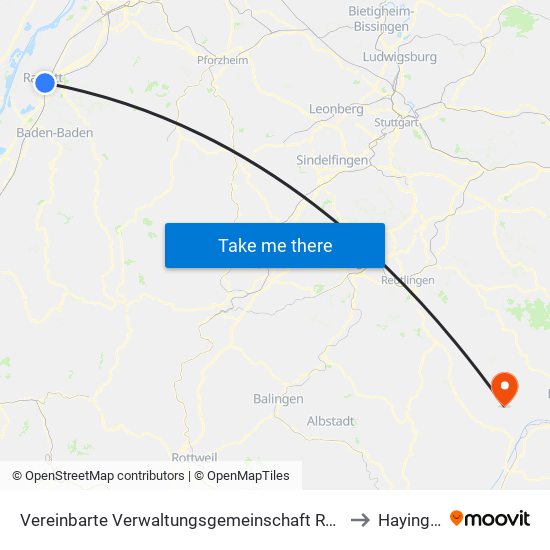 Vereinbarte Verwaltungsgemeinschaft Rastatt to Hayingen map