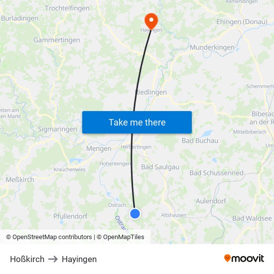 Hoßkirch to Hayingen map