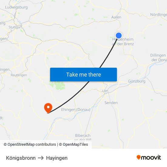 Königsbronn to Hayingen map