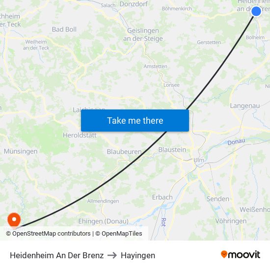 Heidenheim An Der Brenz to Hayingen map