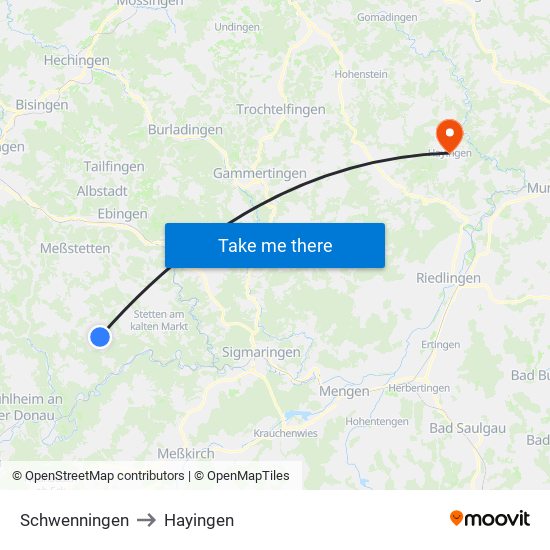 Schwenningen to Hayingen map