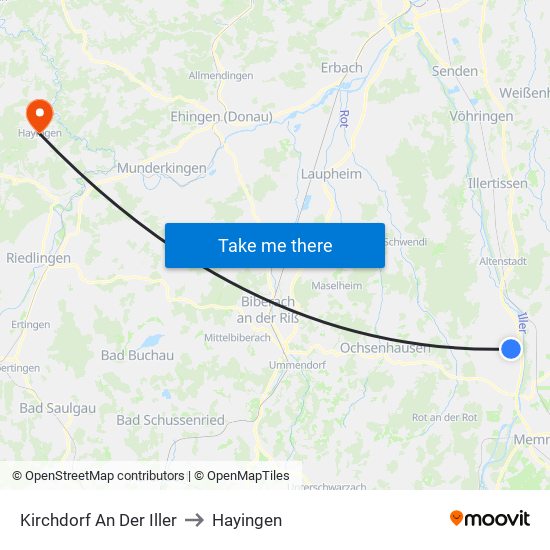 Kirchdorf An Der Iller to Hayingen map