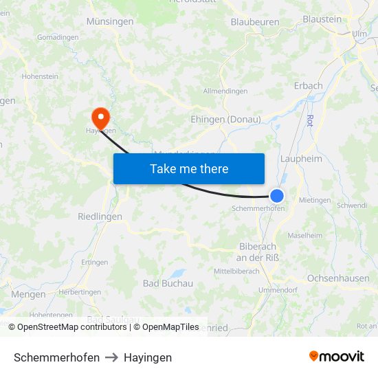 Schemmerhofen to Hayingen map
