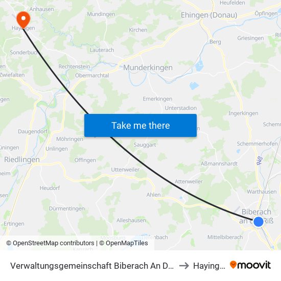 Verwaltungsgemeinschaft Biberach An Der Riß to Hayingen map