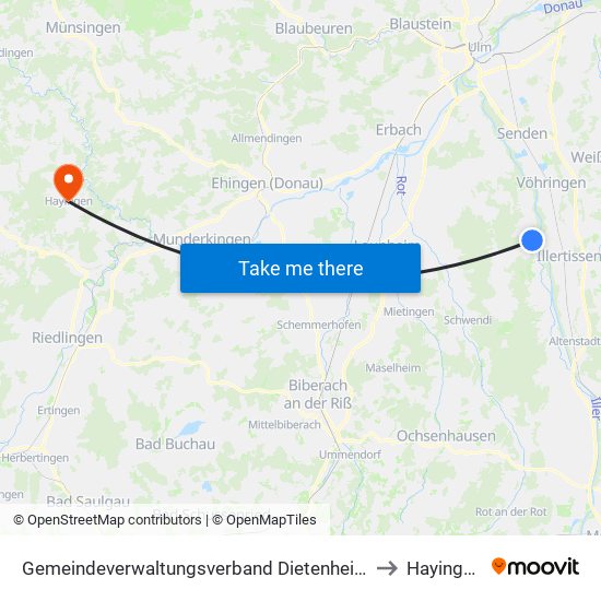 Gemeindeverwaltungsverband Dietenheim to Hayingen map