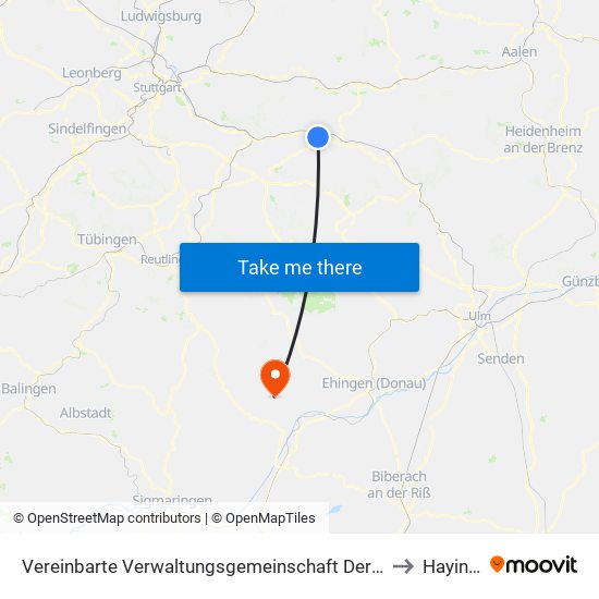 Vereinbarte Verwaltungsgemeinschaft Der Stadt Uhingen to Hayingen map